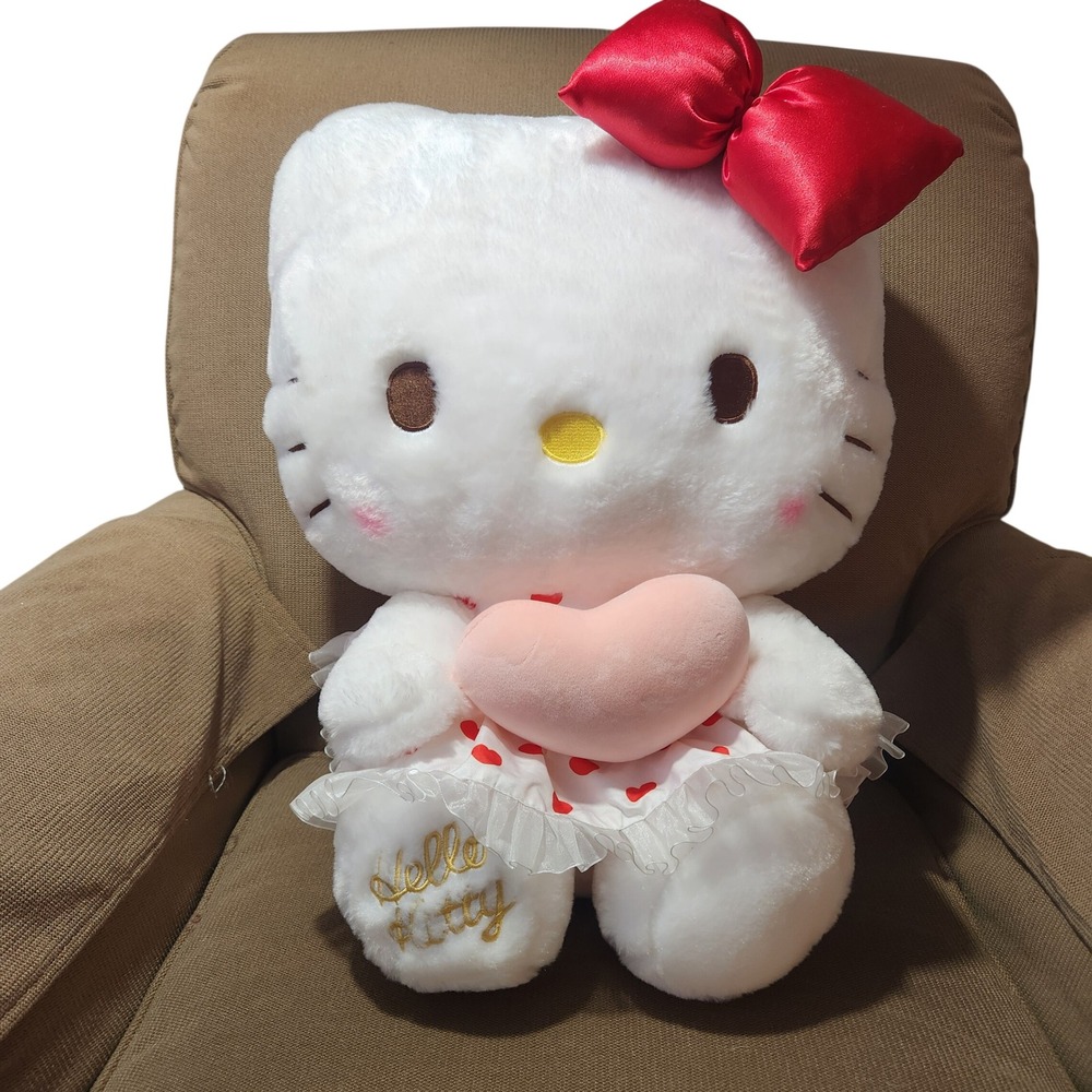 Hello Kitty Plush Red Hearts Dress Pink Heart Pillow Bow 19" Valentine's Day